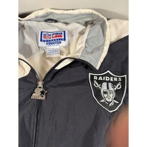 Vintage 90s  Starter NFL Pro Line Raiders Jacket Black Silver Mens Large